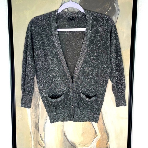 CLUB monaco sparkly metallic dark gray cardigan - Picture 1 of 8